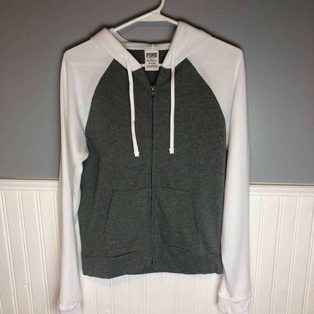 VS PINK NEW gray and white zip up hoodie